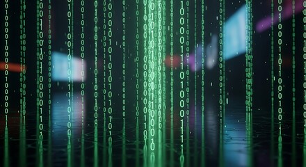 Abstract digital background with falling binary code, technology concept.