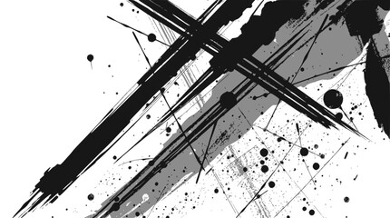 Black ink cross brush strokes and splatter