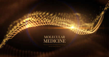 Futuristic medical intelligence background with glowing gold data particles. Concept for AI in healthcare, diagnostic data analysis, and pharmaceutical research. Usable for corporate presentations 
