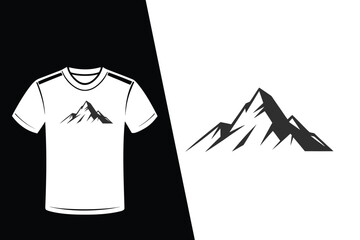 White t-shirt with black mountain range graphic and logo mountains