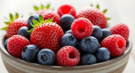 Obraz premium Bowl of Fresh Berries - Strawberries, Blueberries, and Raspberries.
