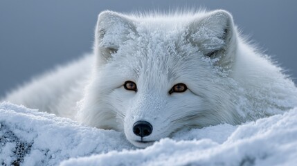 Obraz premium Renard arctique dans son pur pelage d'hiver blanc, parfaitement camouflé