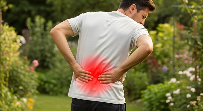 man in the park lumbar discomfort Pain in the lower back in men