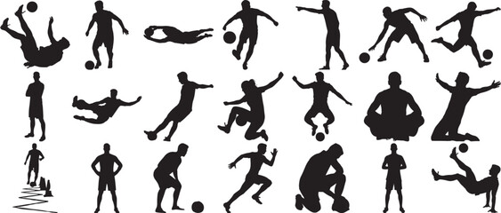 Hand made Set of soccer player silhouettes in action poses vector illustration for sports design By Adobe Illustrator