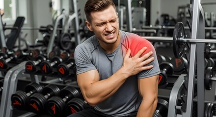 Fototapeta premium man lifting weights in gym post workout recovery muscle soreness relief muscle pain 