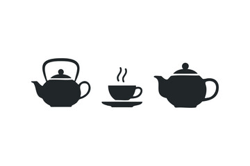 Set of three black kettle and cup icons