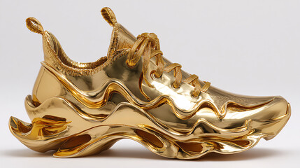 Stunning gold sneaker art piece radiates luxury and modern design, perfect for fashion editorials