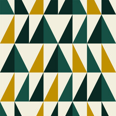 Geometric Pattern with Triangles in Green, Cream and Gold, Modern Abstract Background