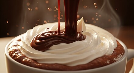 Decadent Hot Chocolate Delight - Creamy Topping and Chocolate Drizzle.