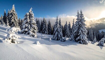 Naklejka premium Snowy Winter Wonderland - Majestic Trees in a Frozen Landscape.