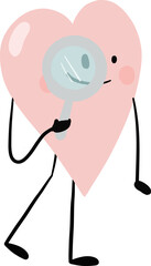 illustration of heart cute cartoon use magnifier