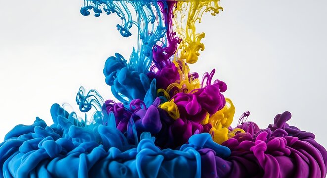 Colorful Ink Cloud Explosion - A Vibrant Dance of Pigments in Water.