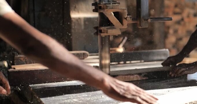Rural Indian Laborers Sawing Timber Logs at a Traditional Sawmill | Authentic Wood Cutting Process