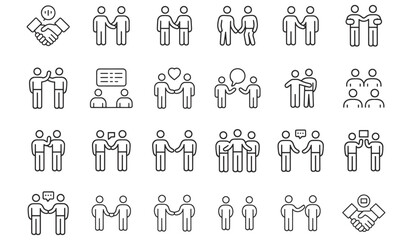 Collection of stylized line art figures representing business and social interactions