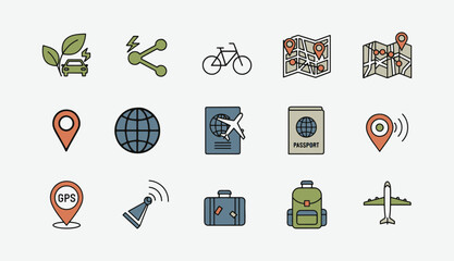 Hand-Drawn Travel and Tourism Doodle Line Icons Set – Vacation, Adventure, and Holiday Outline Vector Collection