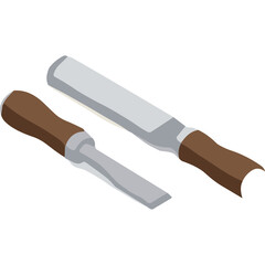 Two Woodworking Chisels with Wooden Handles Isolated on White Background With Sharp Metal Blades and Metallic Sheen Ready for Carpentry Work