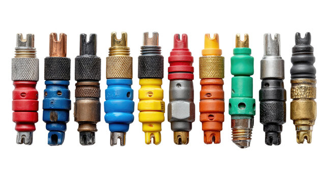 Electrical Connectors Lineup: A close-up view presents an array of colorful electrical connectors, arranged in a row. It features various types and designs of these components.