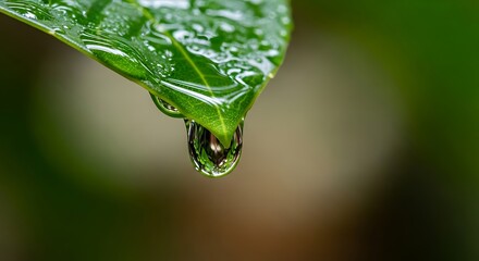 Close-up of a leaf with water droplets clinging to it.