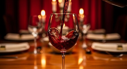 Elegant wine pouring into glass at formal dinner setting.