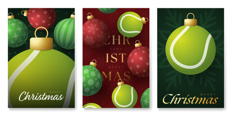 Fototapeta na wymiar tennis Christmas and New Year banners set. Luxury Modern xmas design for xmas party. Minimal art banner, poster, cover templates. Vector illustration