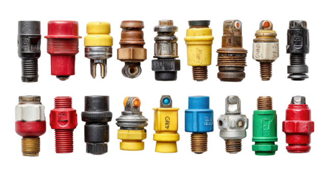 An Array of industrial elements: A precise arrangement of industrial components forms a visually compelling display. Every element has its unique shape, color, and texture