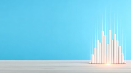 Obraz premium Modern abstract data visualization with white bars rising against a light blue background and soft glowing highlights