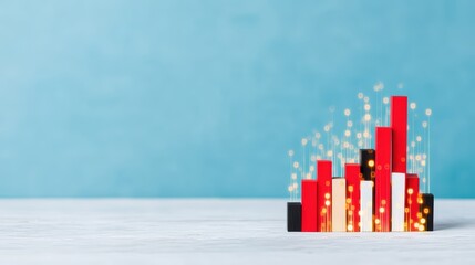 Abstract representation of data visualization with colorful bars and glowing elements against a blue background