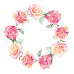 Naklejka premium Wreath of roses. Watercolor handmade illustration. For packaging design, cards, cover, prints, product labels and fabric. 