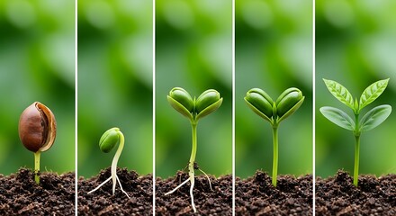 Seed germination and plant growth stages in soil seedling sprout