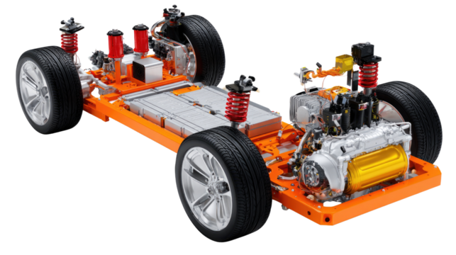 Automobile Chassis: A detailed view of an automobile chassis, showcasing the intricate mechanical and electrical systems that power modern transportation.