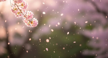 Ephemeral Beauty - Cherry Blossoms and Falling Petals in Gentle Light.
