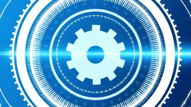 Blue abstract technology background featuring animated gears in a dynamic motion graphic design.