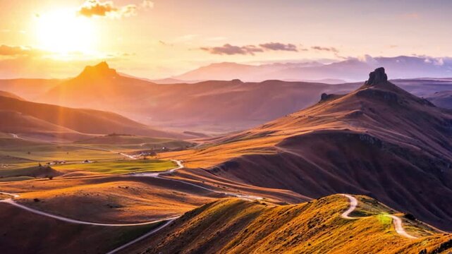Elegant gold array landscape with a looping background, accented by soft purple bokeh highlights.