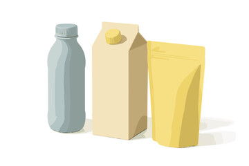 Minimalist assortment of food and beverage packaging containers