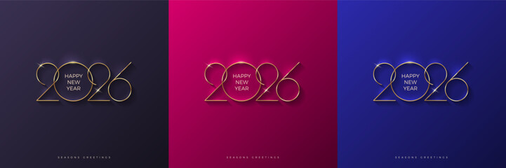 Set of golden 2026 New Year greeting design. Happy new year golden sign. Holiday greeting card. Design for flyer, greeting card, invitation, calendar, etc. Vector illustration.