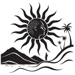 Black sun shape Silhouette Vector, High Quality Illustration on White Background