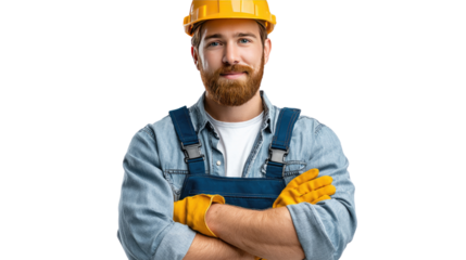 Construction worker: A confident construction worker, equipped with a yellow hard hat and work gloves, embodies strength and expertise, reflecting the pride and dedication inherent in his craft. 