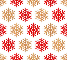 Elegant 3D Gold Snowflake Seamless Pattern. Festive Winter Holiday Background. Vector illustration.