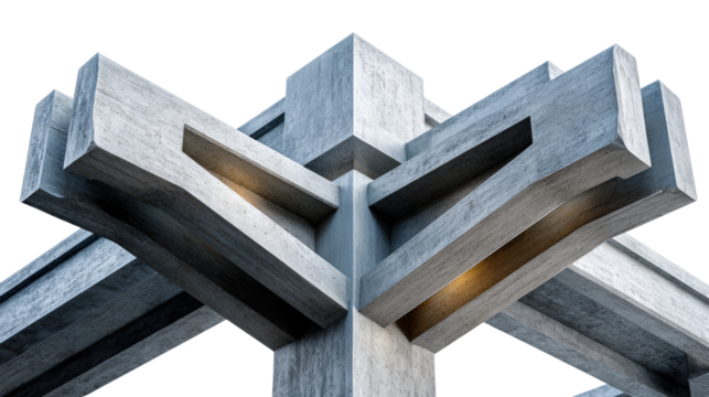 Architectural Geometry in Focus: A captivating perspective showcases the structural intricacies of concrete beams in a geometric display, highlighting minimalist design