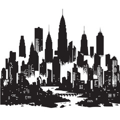 Fototapeta premium Black City Silhouette Vector, High Quality Illustration on White Background
