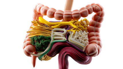 Detailed Digestive System: A detailed illustration shows the complexity of the human digestive system, offering an insightful look at its inner workings. It's a colorful and educational image.