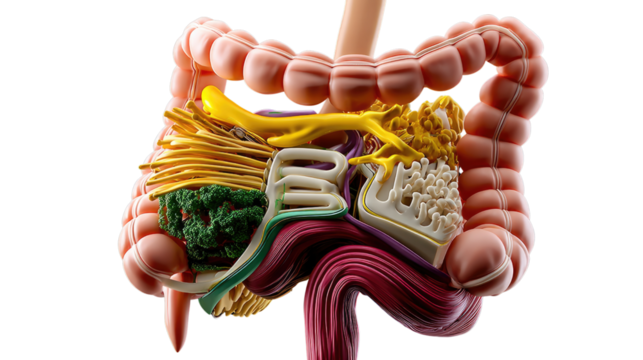 Detailed Digestive System: A detailed illustration shows the complexity of the human digestive system, offering an insightful look at its inner workings. It's a colorful and educational image.