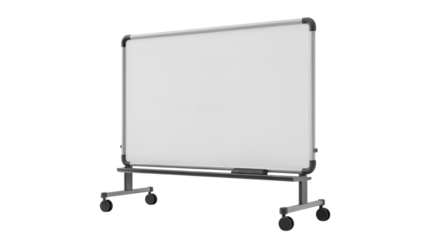 Modern mobile whiteboard on wheels perfect for dynamic brainstorming sessions and collaborative office presentations, ready for your ideas isolated on white or transparent png.
