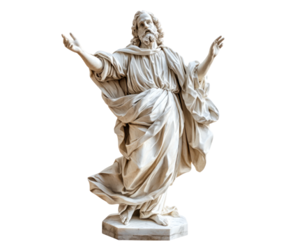 Elegant marble statue of a figure with outstretched arms in motion