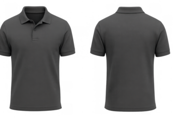 Gray polo shirt mockup showing front and back views for branding and apparel design with transparent background