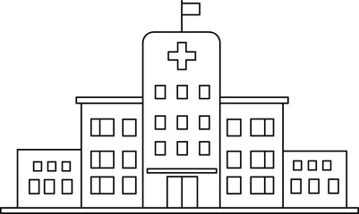 PrintHospital building outline illustration, medical center architecture, healthcare facility design, emergency clinic structure, modern hospital concept, health and medical infrastructure