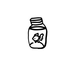 Simple Line Art Fish in a Bottle Doodle – Minimalist Abstract Illustration