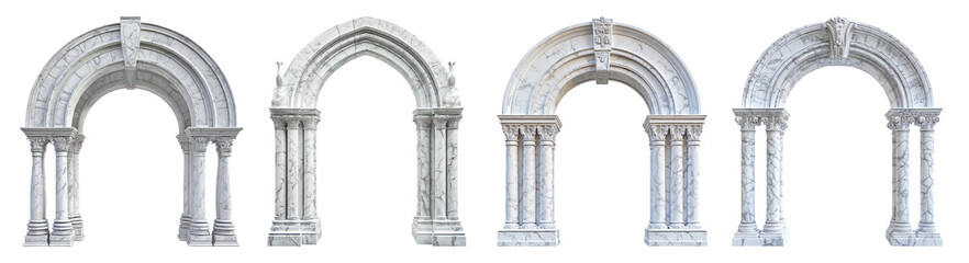 Fototapeta premium Elegant architectural arches in classic design with detailed patterns, PNG bundle collection, Isolated on Transparent Background