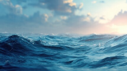 Naklejka premium Calm Ocean Waves Under a Serene Sky During Sunset Create a Peaceful Atmosphere