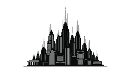 Fototapeta premium Dramatic silhouette of a modern cityscape with towering skyscrapers against a stark background.